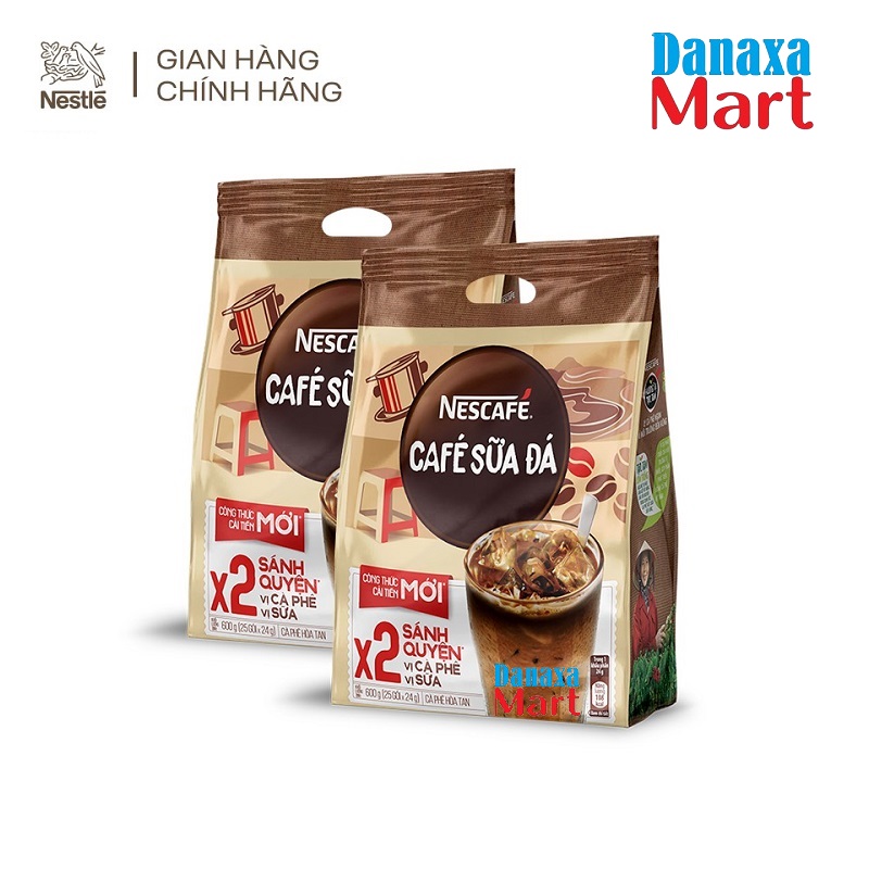 Combo 2 Bịch Cà phê hòa tan Nescafé 3in1 Cà Phê Sữa Đá 600g (Bịch 25 Gói x 24g)