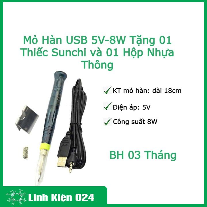 Mỏ hàn nhiệt mini usb 5V 8W tặng 01 thiếc sunchi và 01 hộp nhựa thông bảo hành 3 tháng