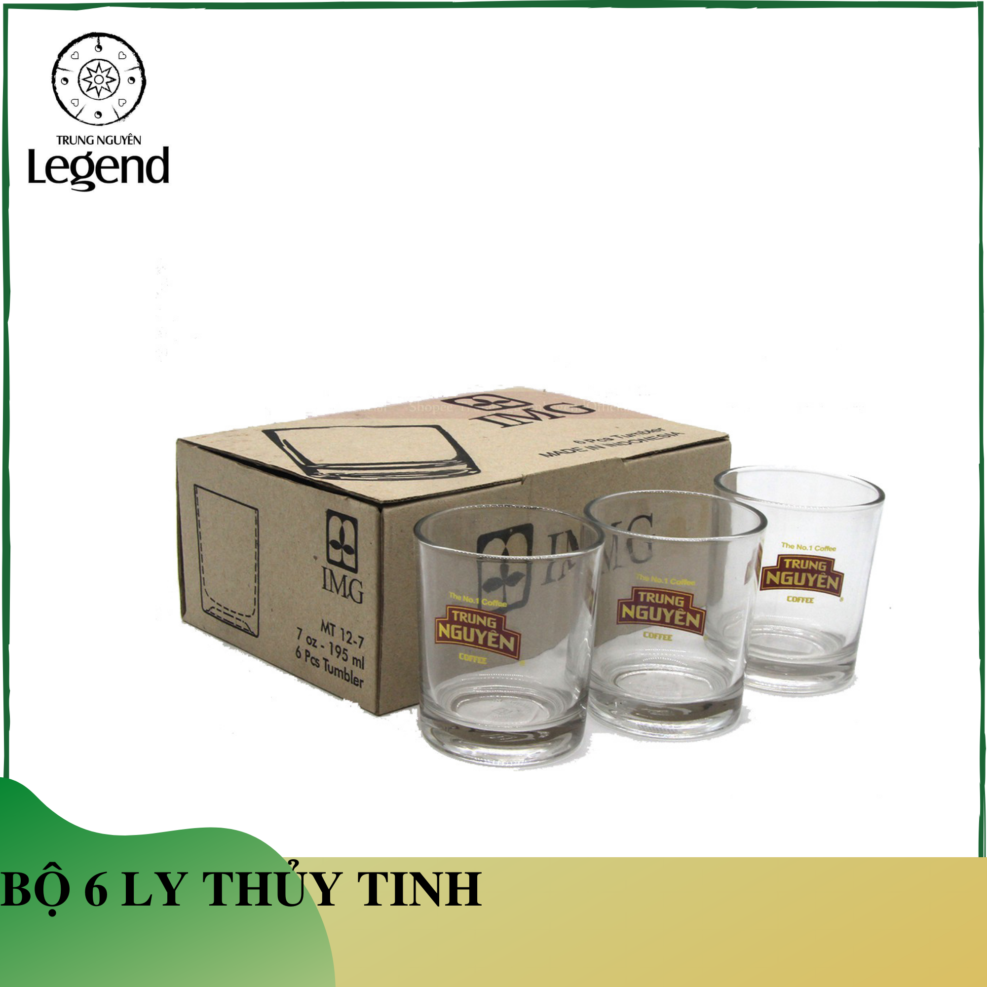 Bộ 6 ly thủy tinh Trung Nguyên cao cấp