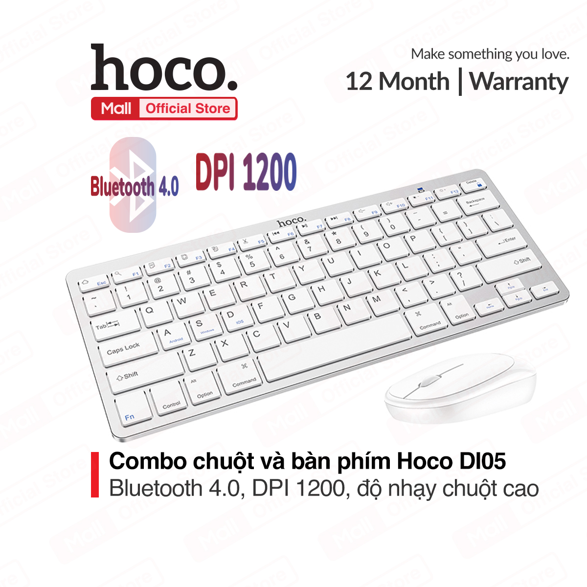 Bộ bàn phím và chuột không dây Hoco DI05 bluetooth 4.0 DPI 1200 chuột có độ nhạy nhẹ dễ dàng thao tác