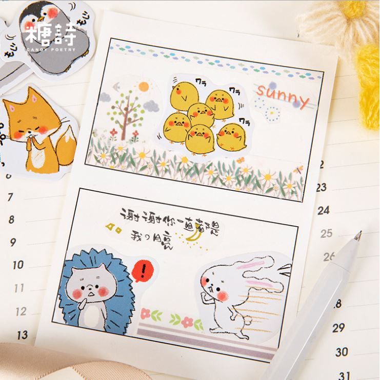 Bộ 46 Sticker Hàn Quốc hình con vật dễ thương dán trang trí E28