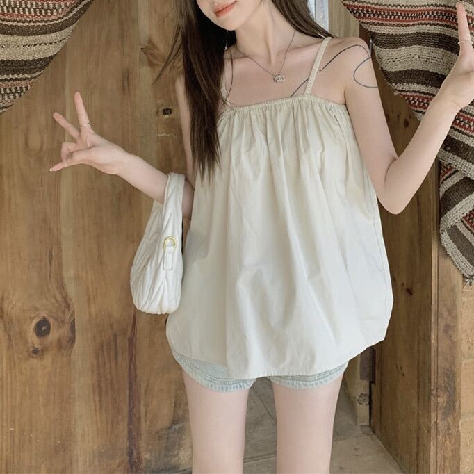 [3-5/8 Hoàn Tiền 25%]Áo hai dây viền chun dáng rộng A93
