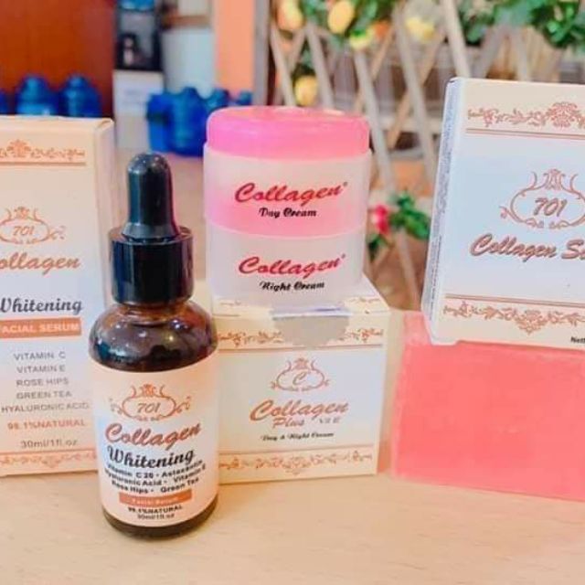 ( Chính Hãng ) BỘ 4 MÓN COLLAGEN PLUS VIT E ( Serum + Kem ngày + Kem đêm + Soap )