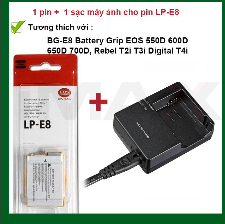Bộ 1 pin 1 sạc máy ảnh cho lp-e8