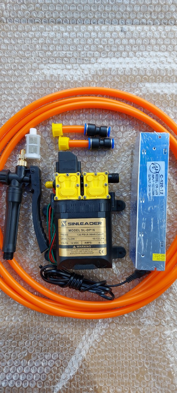 Máy rửa xe rửa máy lạnh với bơm đôi 12V cực mạnh Tự động hút và ngắt nước khi khóa van đầu ra sử dụng bơm đôi Sinleader 12V nguồn tổ ong 5M dây xịt phụ kiện đầy đủ