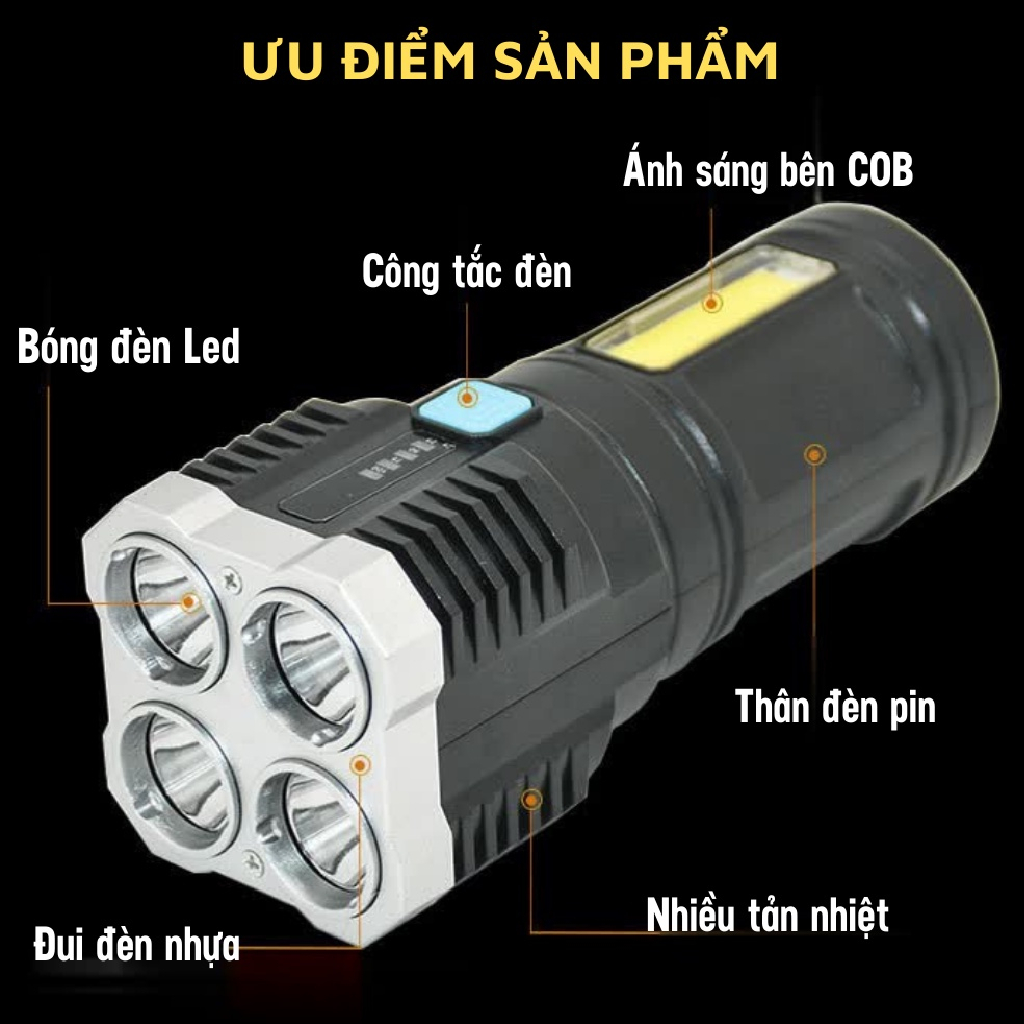 ĐÈN PIN 4 LED L19 - SẠC PIN USB