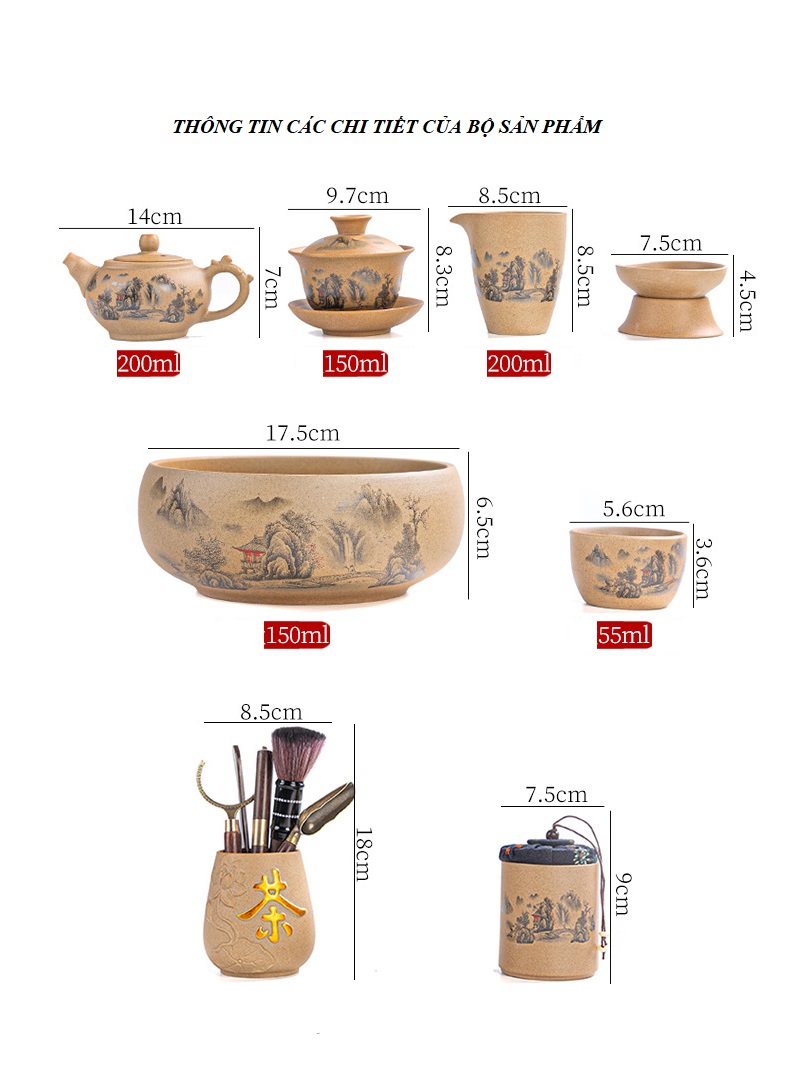 Bộ ấm chén sứ pha trà đạo cao cấp (Đầy đủ chi tiết)