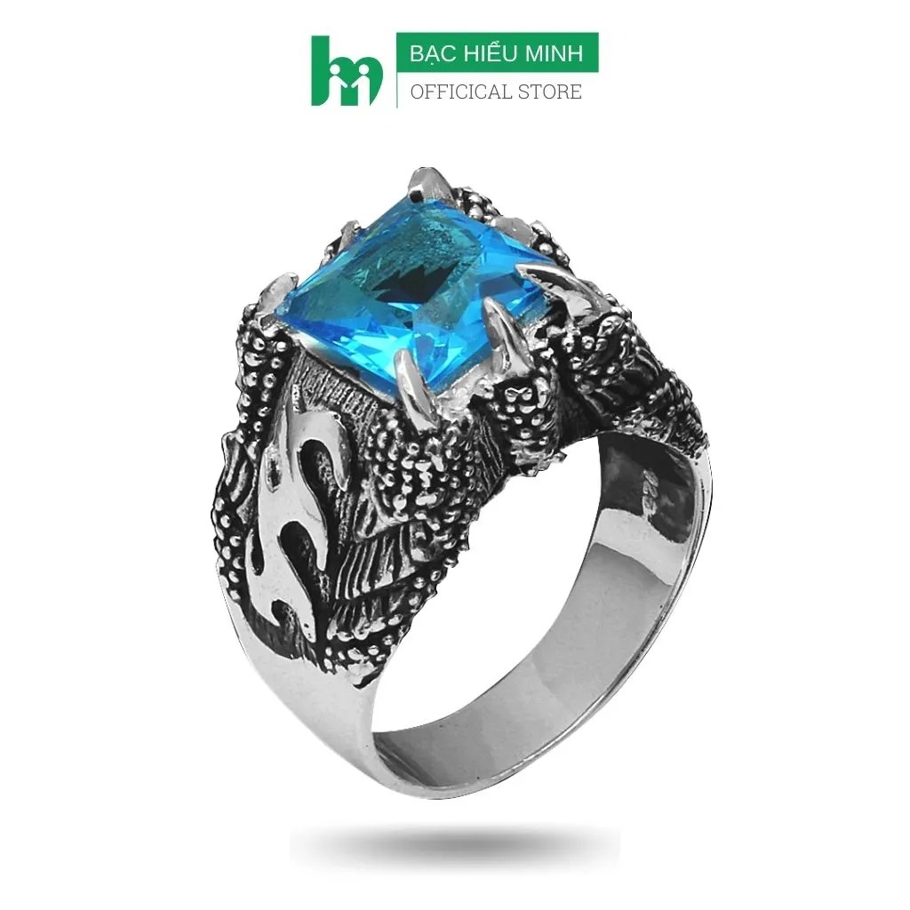 Nhẫn Nam Bạc Hiểu Minh NA331 Móng Vuốt Rồng đá Xanh Bảo Hành Vĩnh Viễn