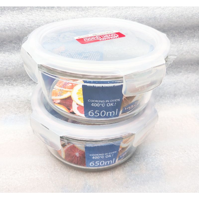 Combo 2 hộp thuỷ tinh tròn chịu nhiệt Lock&Lock 650ml LLG831PG