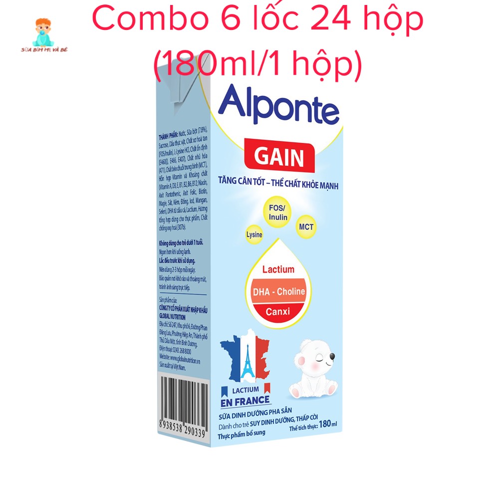 (Date mới) Sữa bột pha sẵn Alponte Gain 180ml/1 hộp (combo 6 lốc 24 hộp)