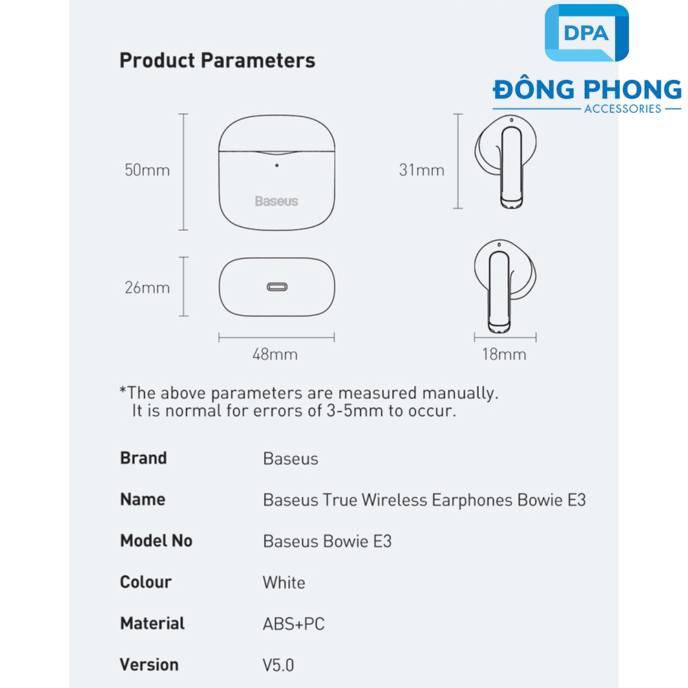 Tai Nghe Bluetooth Baseus Bowie E3 True Wireless Earbuds Chính Hãng
