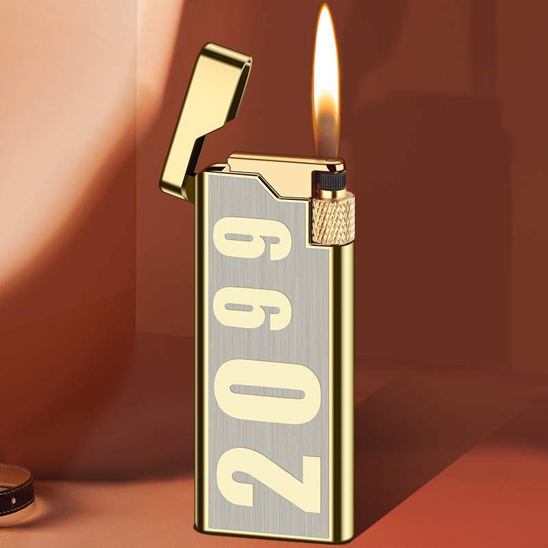 Bật Lửa Siêu Mỏng HB-036 Dùng Gas Đá Thân Kim Loại Kèm Phụ Kiện Và Hộp (Không Gas)