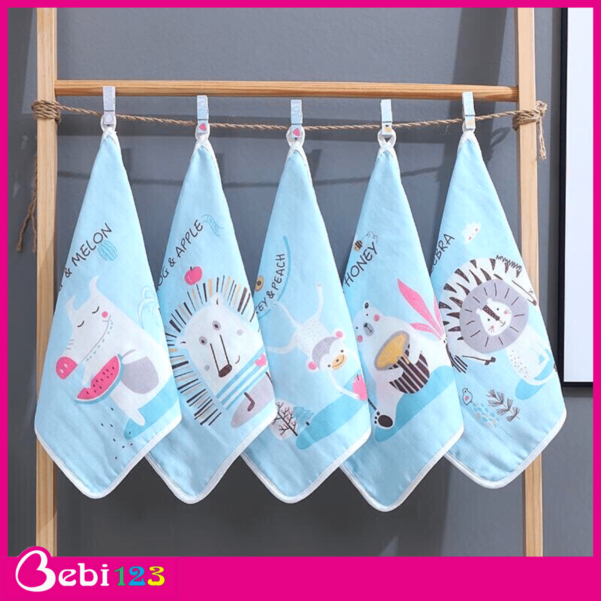 Set 5 khăn tay 3 Màu Cao Cấp, khăn sữa, khăn mặt Kiluta 6 lớp dày mịn 30x30cm cho bé
