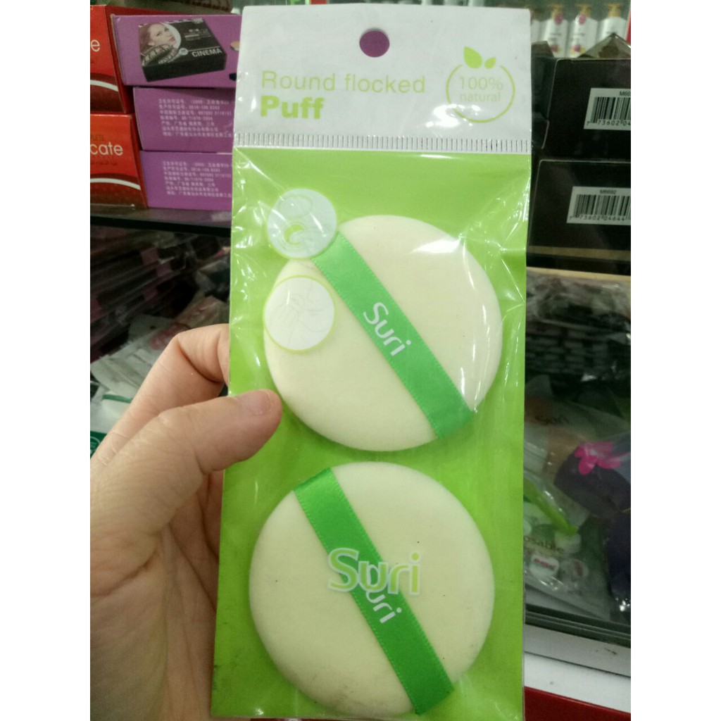 Bông phấn khô tròn siêu mịn Suri Round Flocked Puff Hàn Quốc (2 x miếng)