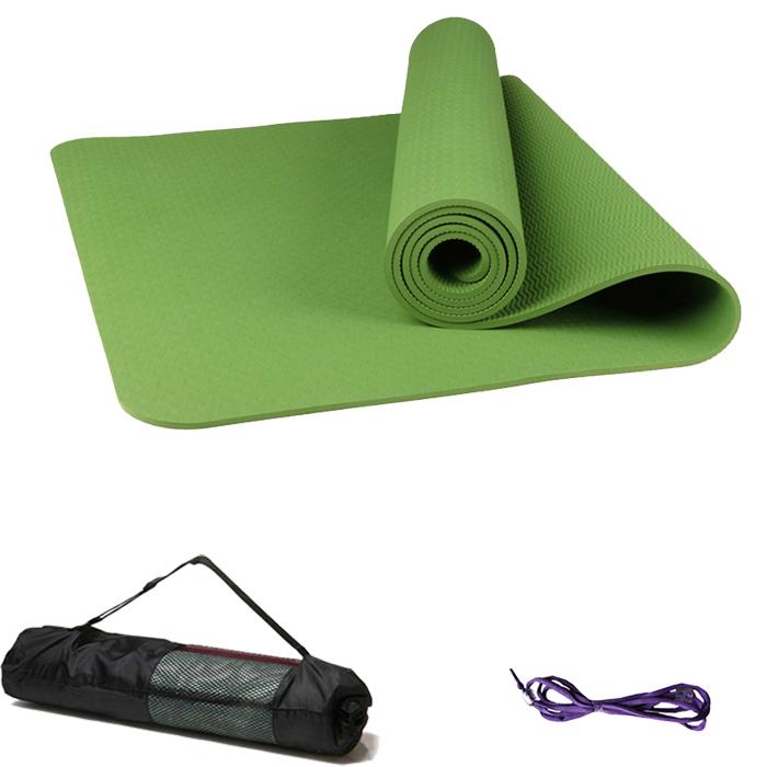 Thảm tập yoga TPE 6mm 1 lớp Đài Loan cao cấp  ( Có túi và dây buộc thảm )