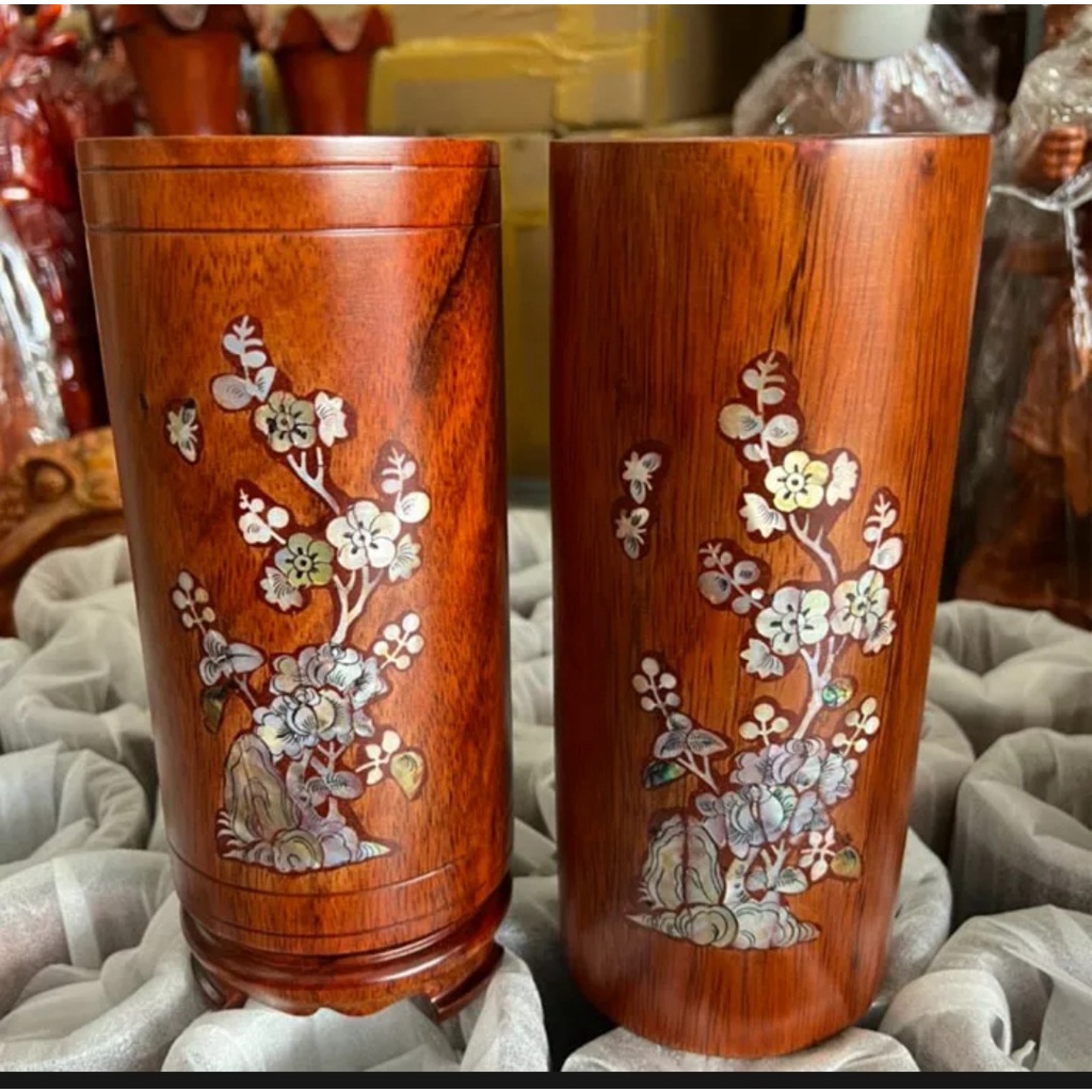 ỐNG NHANG GỖ LIM NGUYÊN KHỐI CẨN HOA CAO 23CM