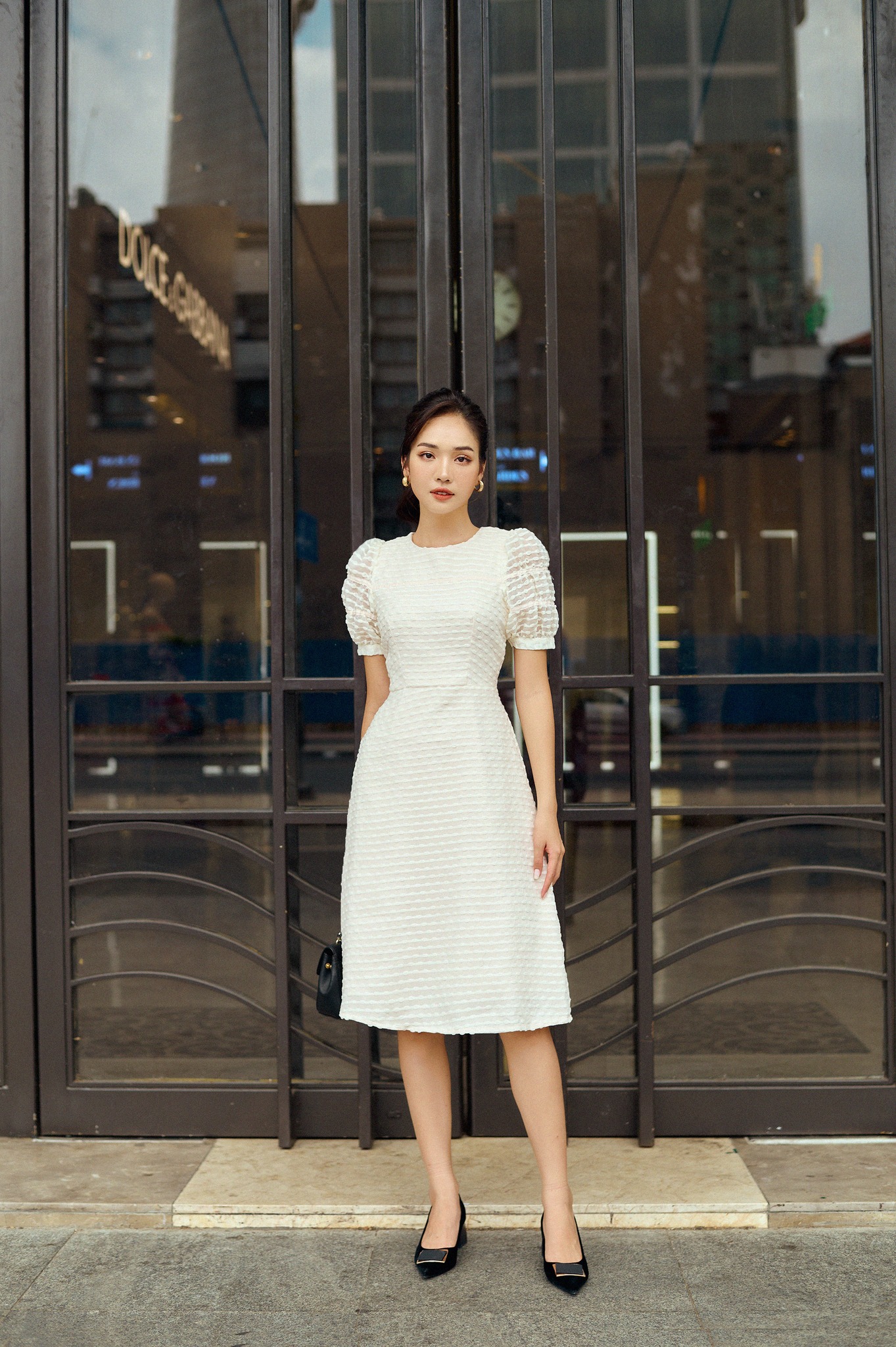 OLV - Đầm Pleating Sleeve Grey Dress