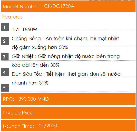 Bình đun siêu tốc Comfee CK-DC1720A