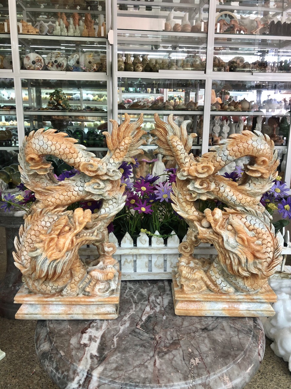 Cặp Rồng nằm phong thủy đá ngọc Onyx - Dài 15cm