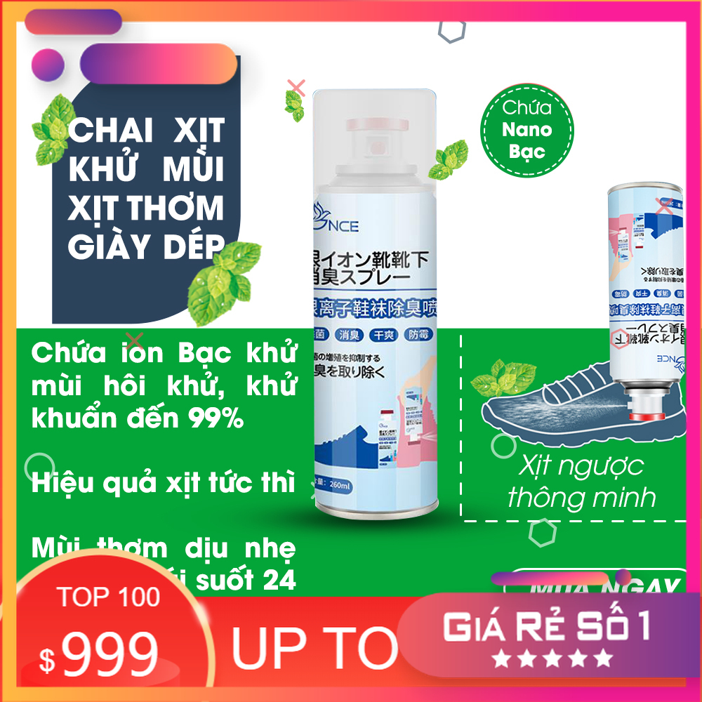 Chai xịt khử mùi hôi giày Nano Bạc bình xịt thơm khử mùi mồ hôi chân đi du lịch thể thao tennis - TinnTinn Shop