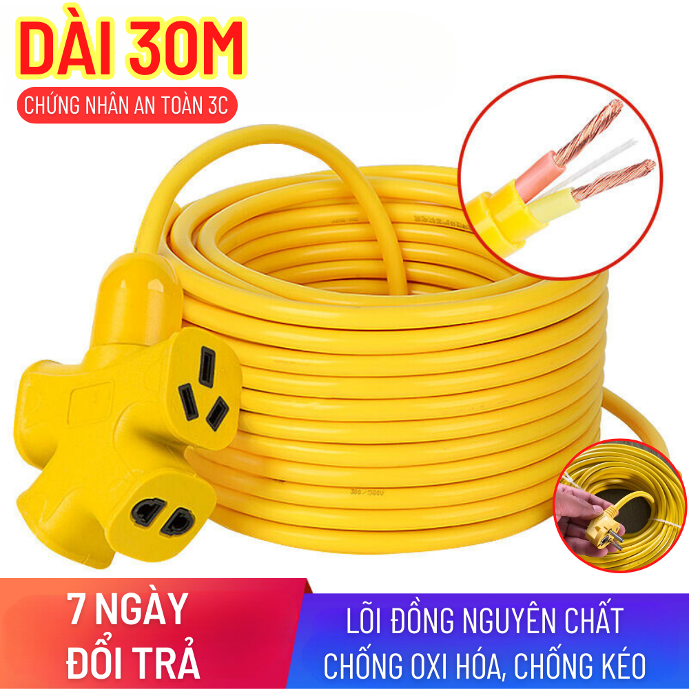 Cuộn Dây Điện Dài 30M Kèm Ổ Cắm, Phích Cắm Đúc Chịu Lực Cao Đa Năng Tiện Lợi Dài 30M, Dây Cấp Nguồn 220V