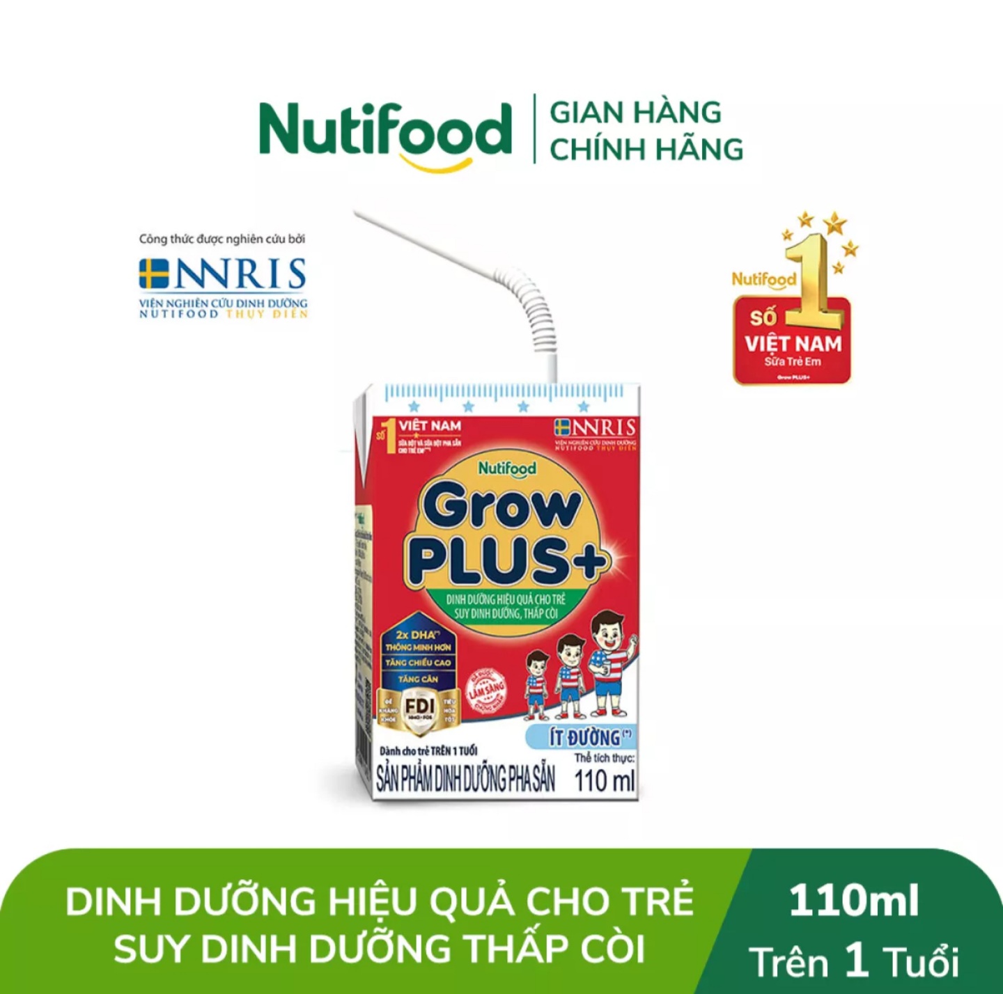 (Mẫu Mới) Thùng 48 Hộp Sữa pha sẵn Nutifood GROWPLUS+ Suy Dinh Dưỡng Ít Đường 110ml.