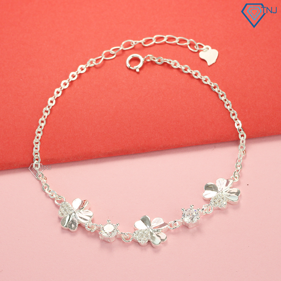 Quà tặng sinh nhật cho bạn thân nữ ý nghĩa - Lắc tay nữ bạc đẹp hình cỏ 4 lá may mắn LTN0092 - Trang Sức TNJ