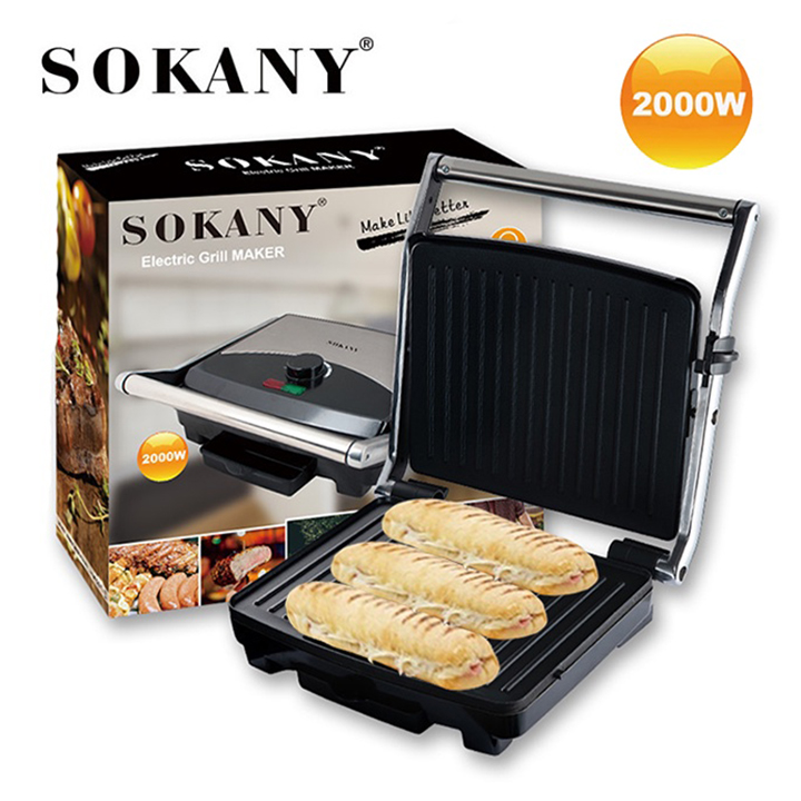 Máy nướng bánh mì, kẹp ép sandwich , nướng thịt bbq chính hãng sokany 2000w - kẹp 4 bánh mỳ dài