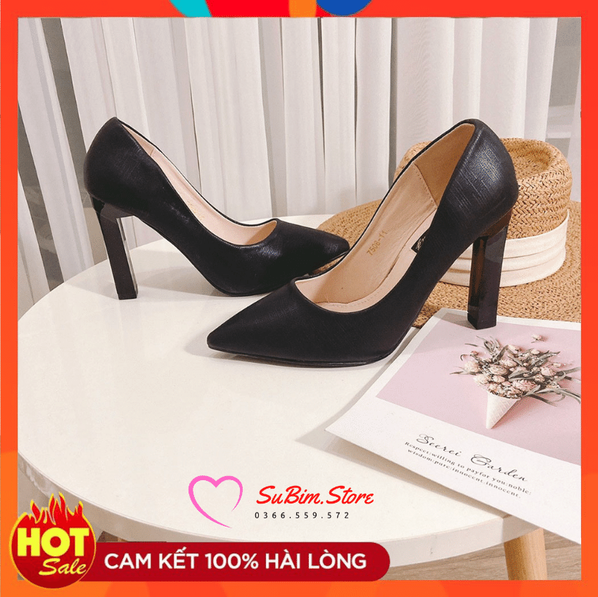 Giày Cao Gót  Vân Nhũ Gót Vuông Cực Sang– SuBim.Store – Gót vuông 9p, mũi nhọn thời thượng