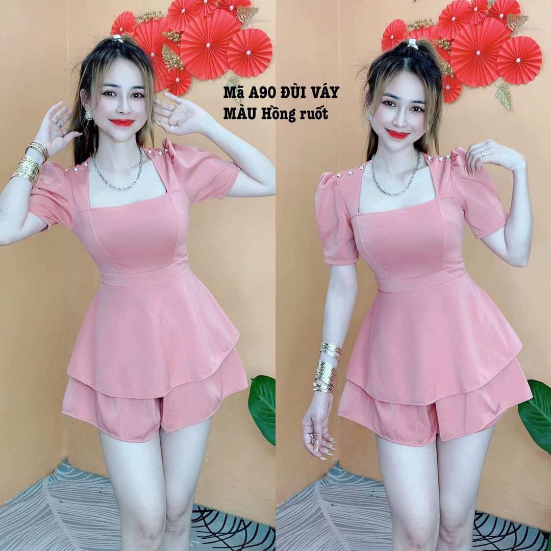 SÉT BỘ ĐÙI VÁY - VAI ÁO PHỐI NÚT XINH XẮN