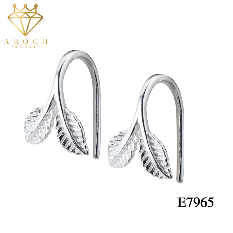 Khuyên tai bạc Ý s925 2 lá E7965 - AROCH Jewelry