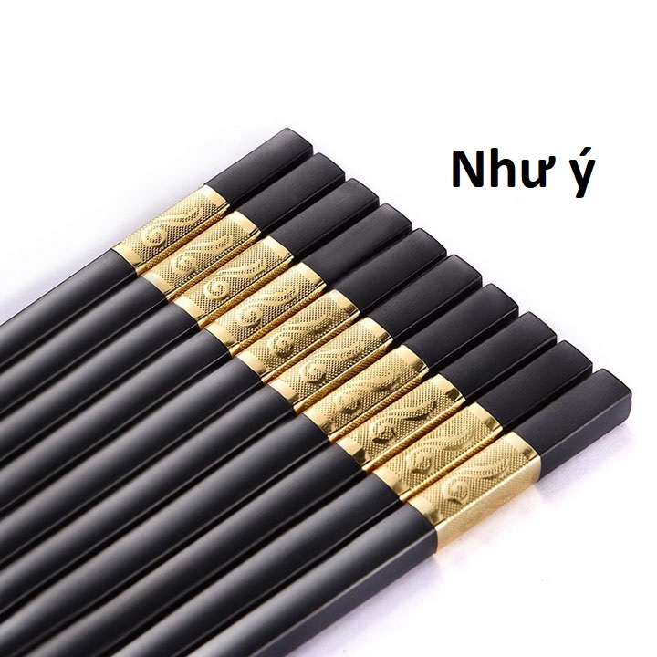 Bộ 10 đôi đũa nhựa nhật bản hàn quốc dùng ăn cơm cao cấp khảm vàng chịu nhiệt chống trơn tốt hơn đũa gỗ phụ kiện bàn ăn