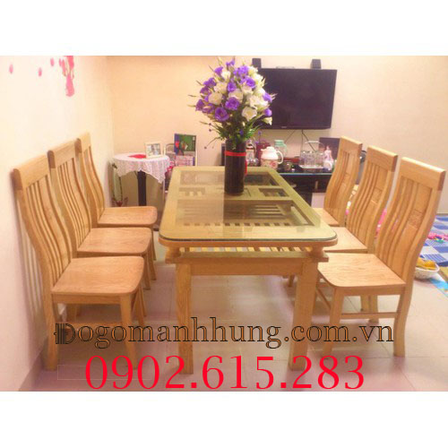 Bộ bàn ghế ăn gỗ sồi 6 ghế bàn 2 tầng - kích thước : 80 x160 hàng đẹp