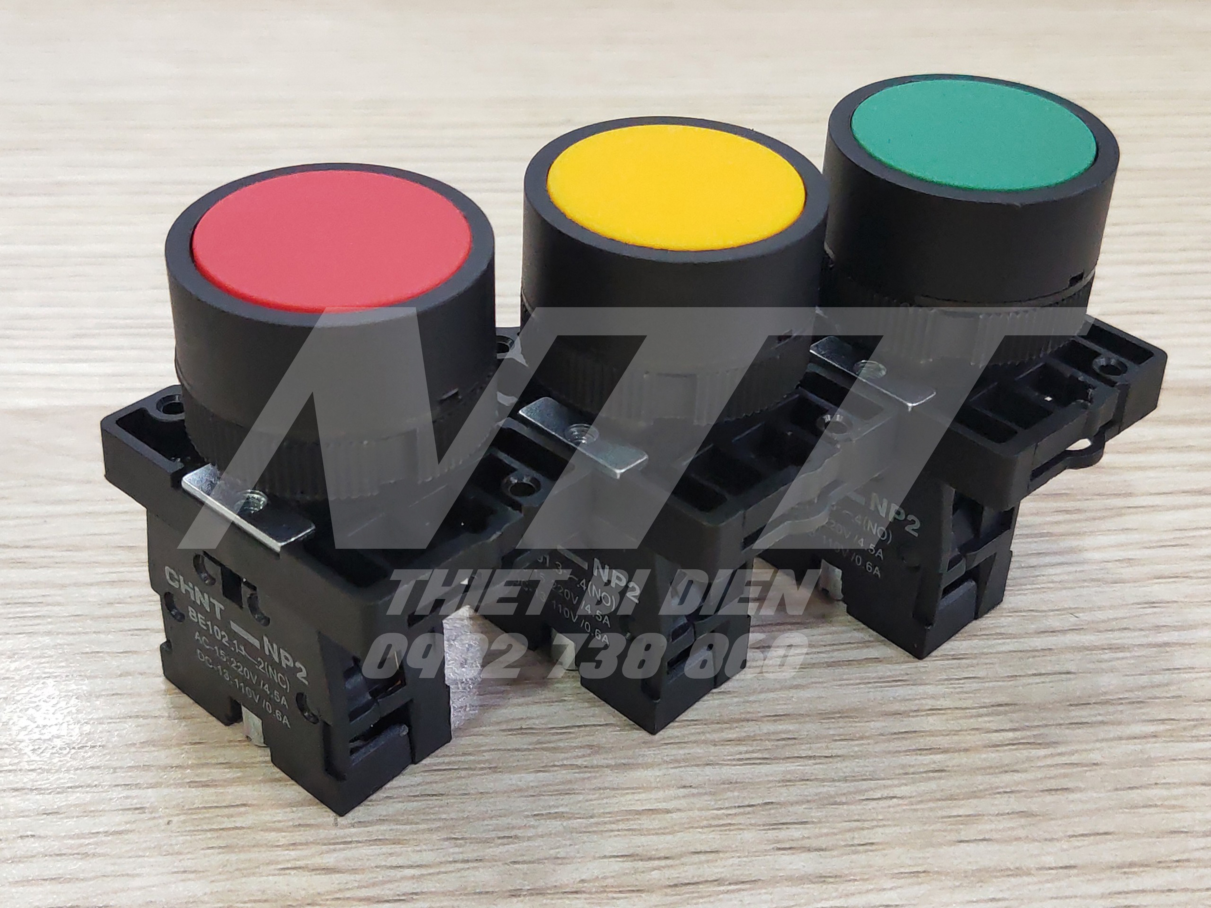 Nút nhấn không đèn phi 22 đỏ vàng xanh NP2 Chint