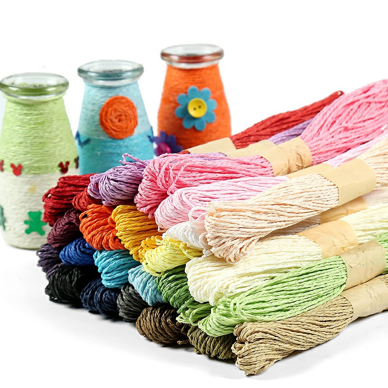 Set 12 bó dây thừng giấy có sợi kim tuyến đủ màu trang trí hộp quà, thiệp, nguyên liệu handmade