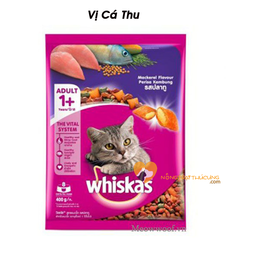 Thức ăn hạt cho Mèo Lớn Whiskas Gói 400g - [Nông Trại Thú Cưng]