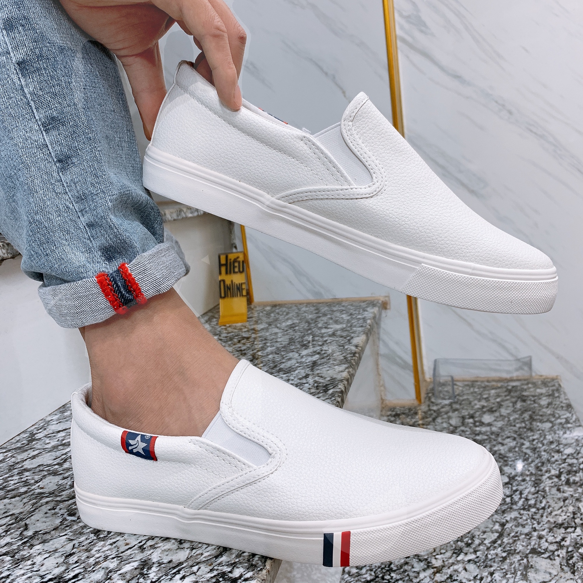 GIẦY DA TRẮNG NAM ,SLIPON.FULL BOX