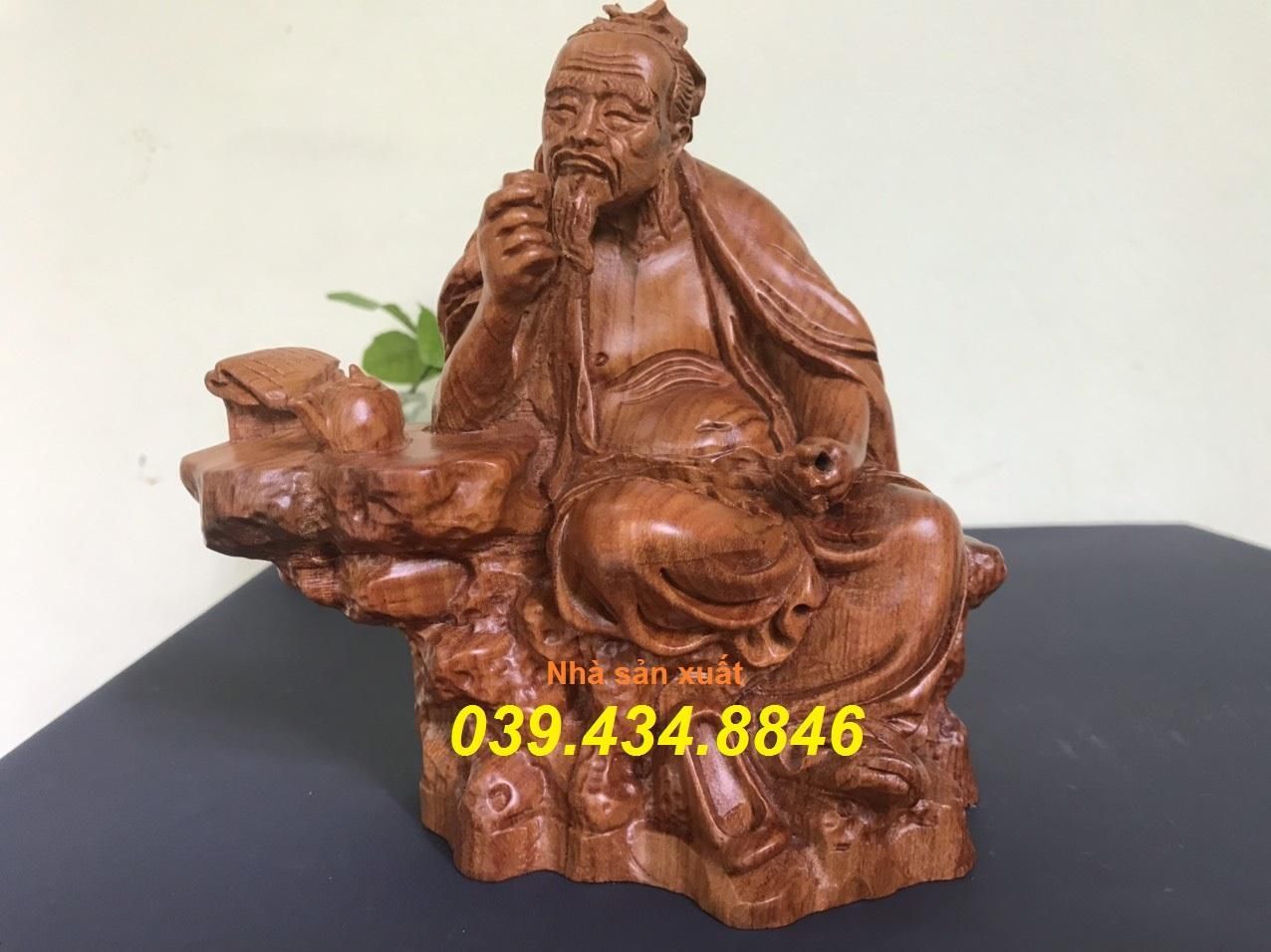 Tượng gỗ đẹp. Thần Trà Lục Vũ cao 15cm