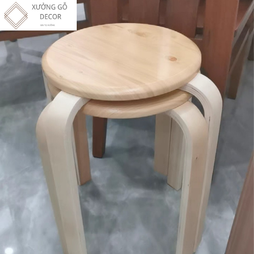 Ghế Đôn Gỗ Mặt Tròn 4 Chân Chắc Chắn