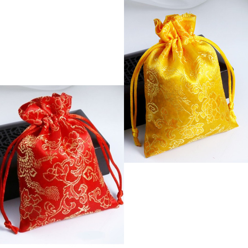 Túi gấm đỏ may mắn Long Phụng ( rồng phượng ) để đựng trang sức 2 màu đỏ vàng