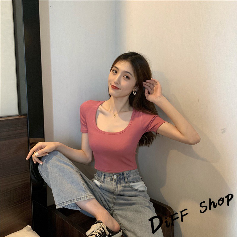 Áo croptop cổ vuông nữ form body tôn dáng