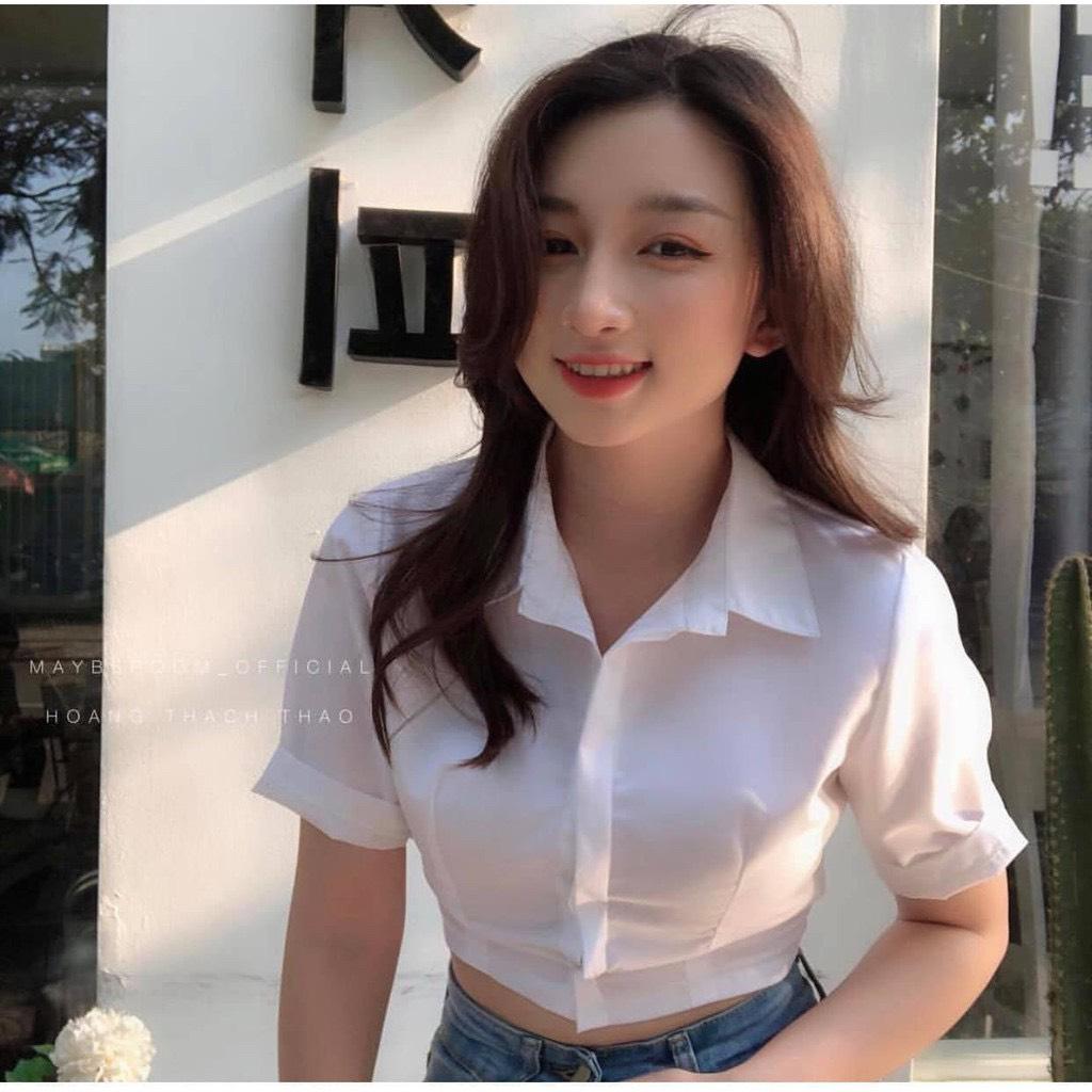 Áo sơ mi croptop chiết eo xinh xắn. NU3031