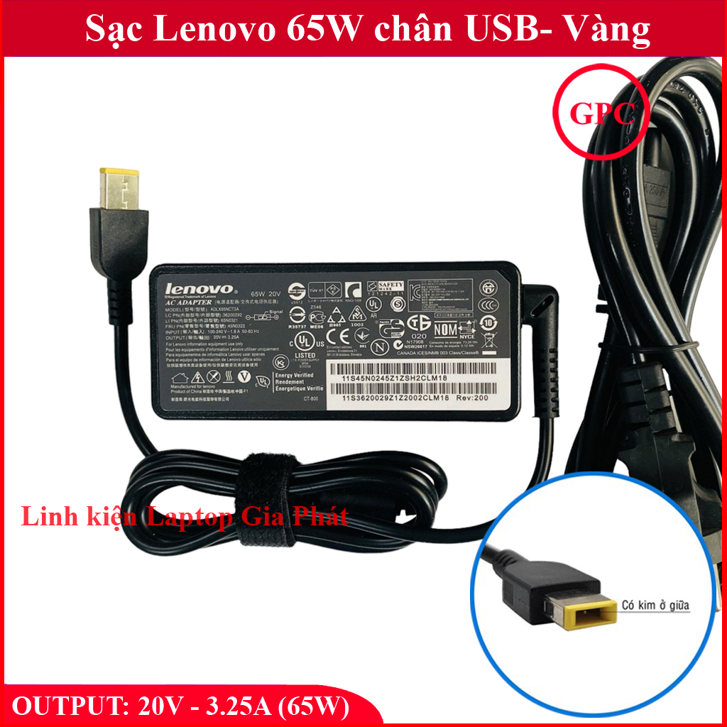 SẠC LAPTOP LENOVO CHÂN USB 20V- 3.25A - 65W