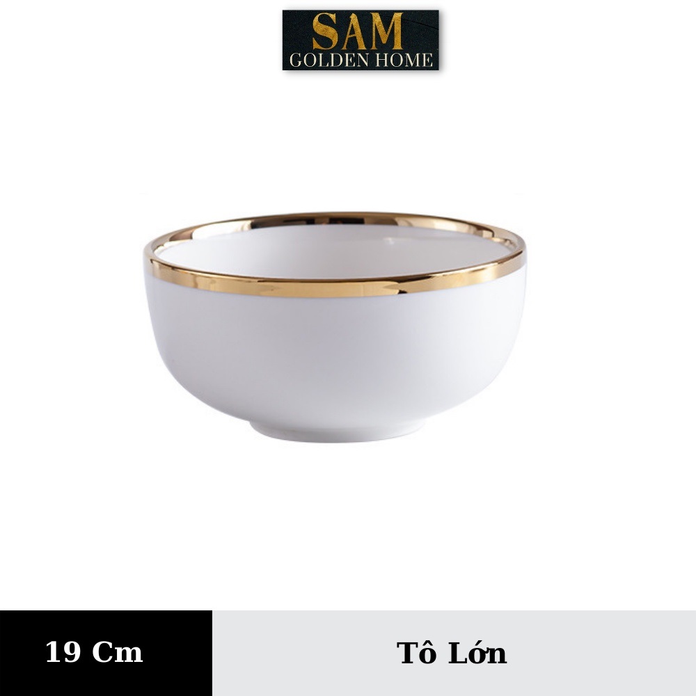 Bộ chén dĩa victorian sứ tráng men cao cấp trắng viền vàng gold sang trọng, hiện đại phong cách bắc âu