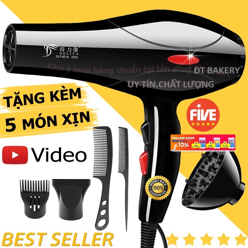 Máy Sấy Tóc Deliya 8018 Công Suất 2200W Có 3 Chiều Nóng, Vừa, Mát, Tặng Kèm 5 Phụ Kiện Tạo Kiểu Tóc [Bảo Hành 1 Năm - Đổi Mới 1-1 Trong 7 Ngày]