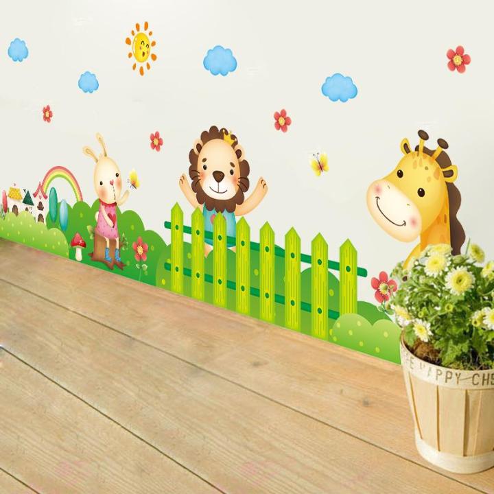 Sticker Tranh Dán Tường,  Decal dán tường kết hợp Các con thú và Chân Tường Động Vật AY639+XL7181