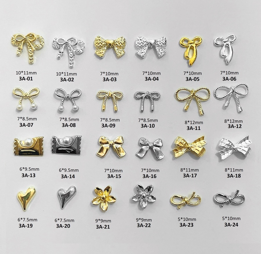 [Ảnh thật] Charm Nơ Kim Loại Vàng Bạc Đính Móng 3A