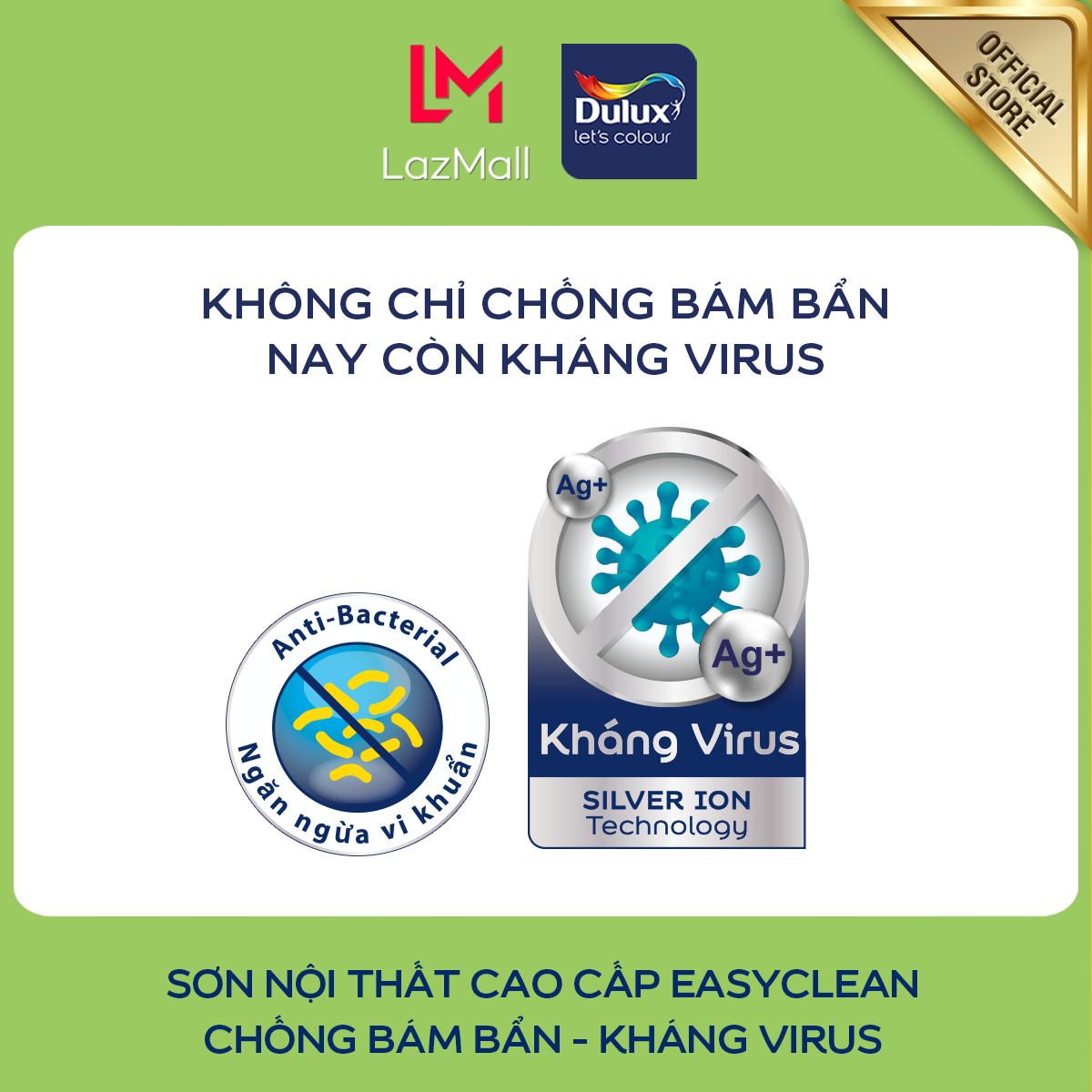Sơn nội thất - Cao cấp - Dulux EasyClean Kháng Khuẩn - Bề mặt mờ - 1L