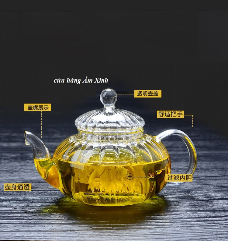 Ấm Thủy Tinh Pha Trà có lưới lọc 600 ml