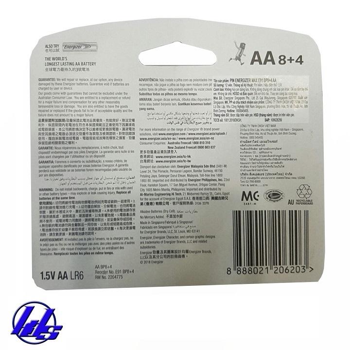Pin AA Energizer E91 BP8 + 4 - Vỉ 12 viên
